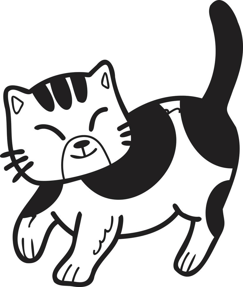 illustration de chat rayé marchant dessiné à la main dans un style doodle vecteur