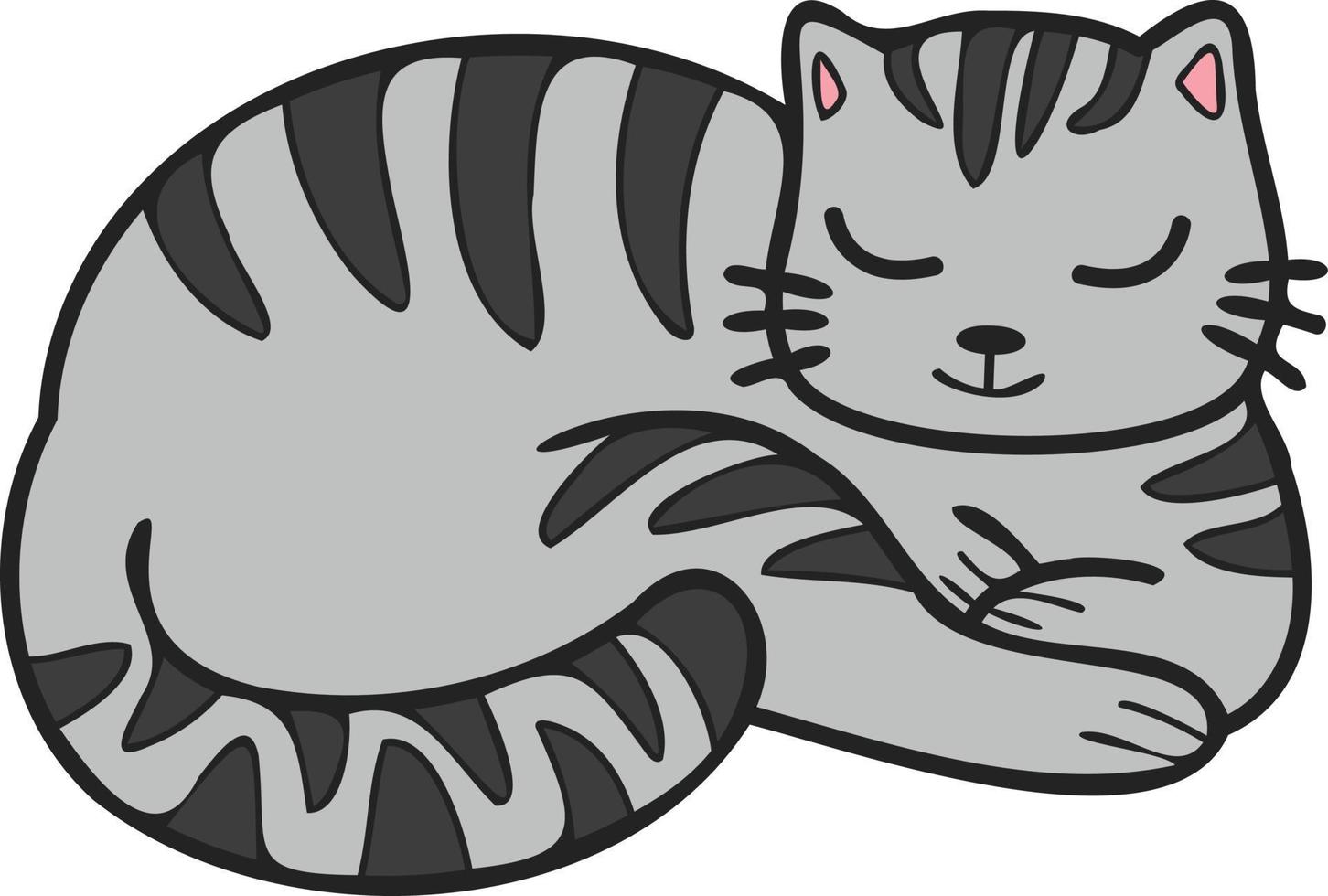 illustration de chat rayé endormi dessiné à la main dans un style doodle vecteur