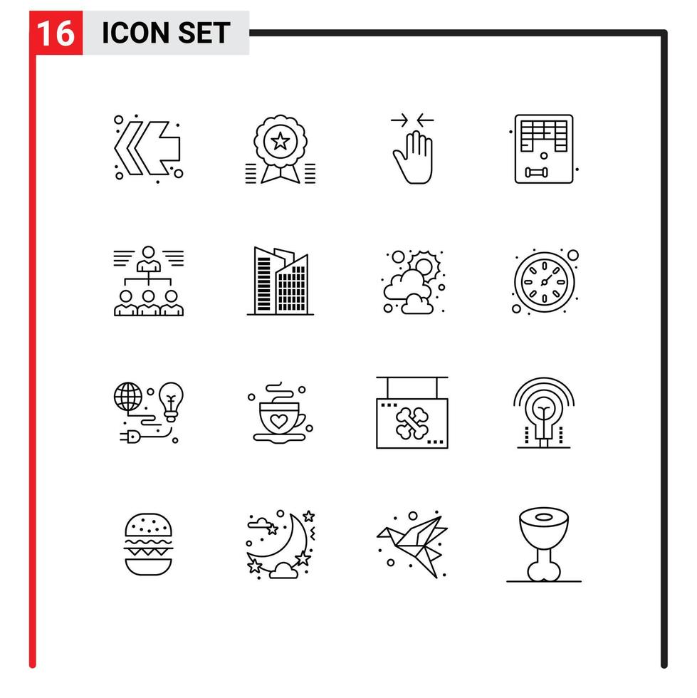 ensemble de 16 symboles d'icônes d'interface utilisateur modernes signes pour l'amusement de la main de jeu d'homme d'affaires zoom dans les éléments de conception vectoriels modifiables vecteur
