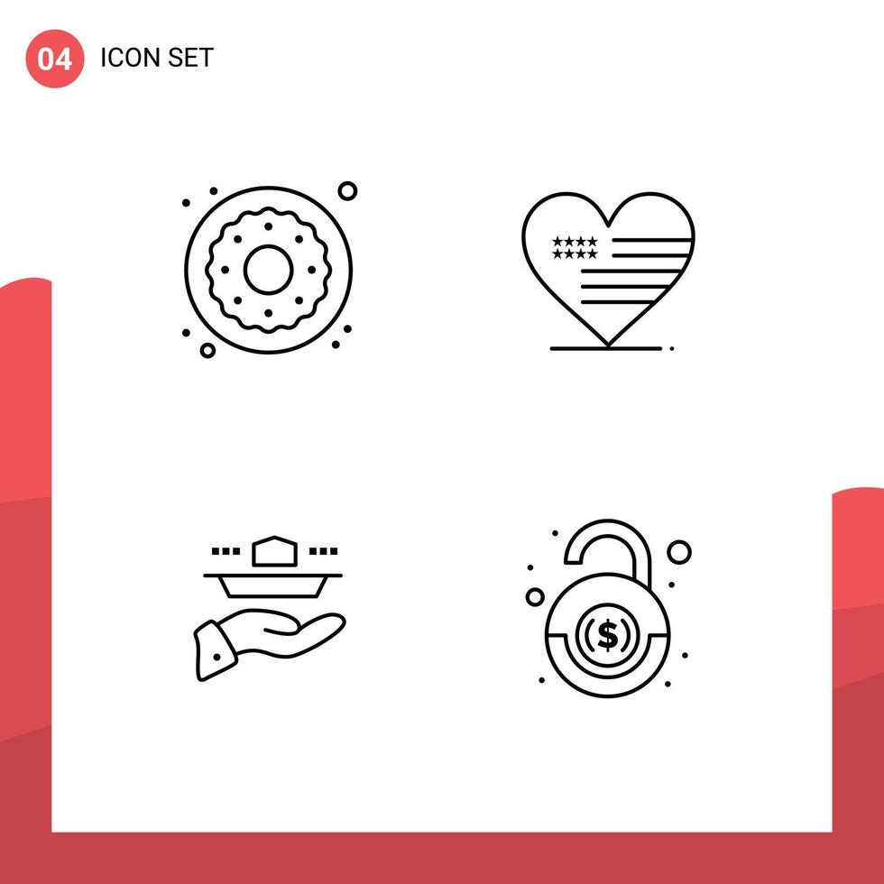 concept de 4 lignes pour sites Web mobiles et applications dessert restaurant bonbons déjeuner américain éléments de conception vectoriels modifiables vecteur