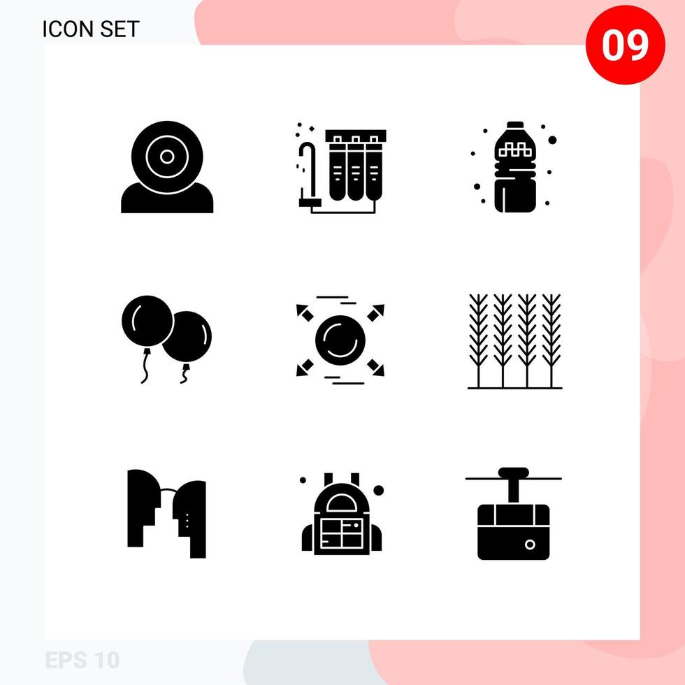 9 glyphes solides vectoriels thématiques et symboles modifiables de ballons de source d'eau de cercle de direction éléments de conception vectoriels modifiables vecteur