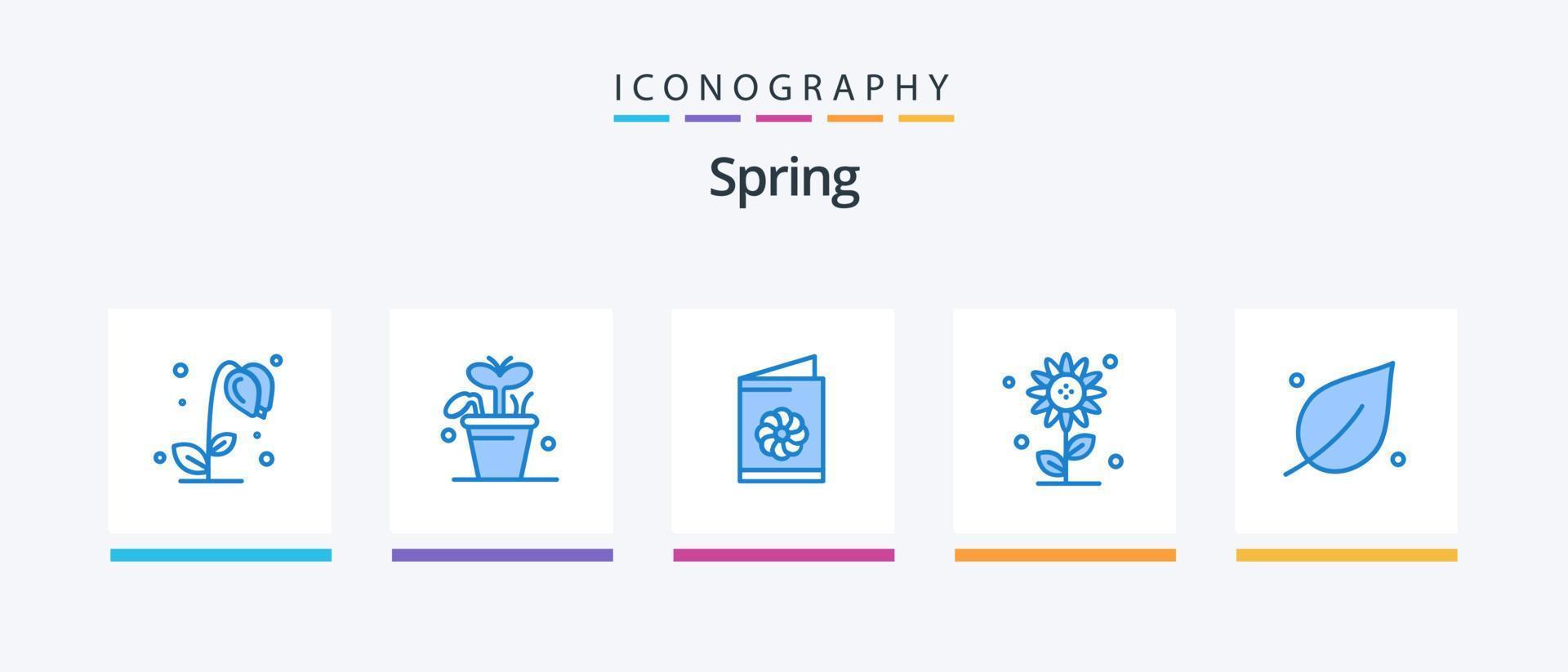 pack d'icônes bleu printemps 5, y compris la feuille. printemps. carte de visite. la nature. sous-fleur. conception d'icônes créatives vecteur