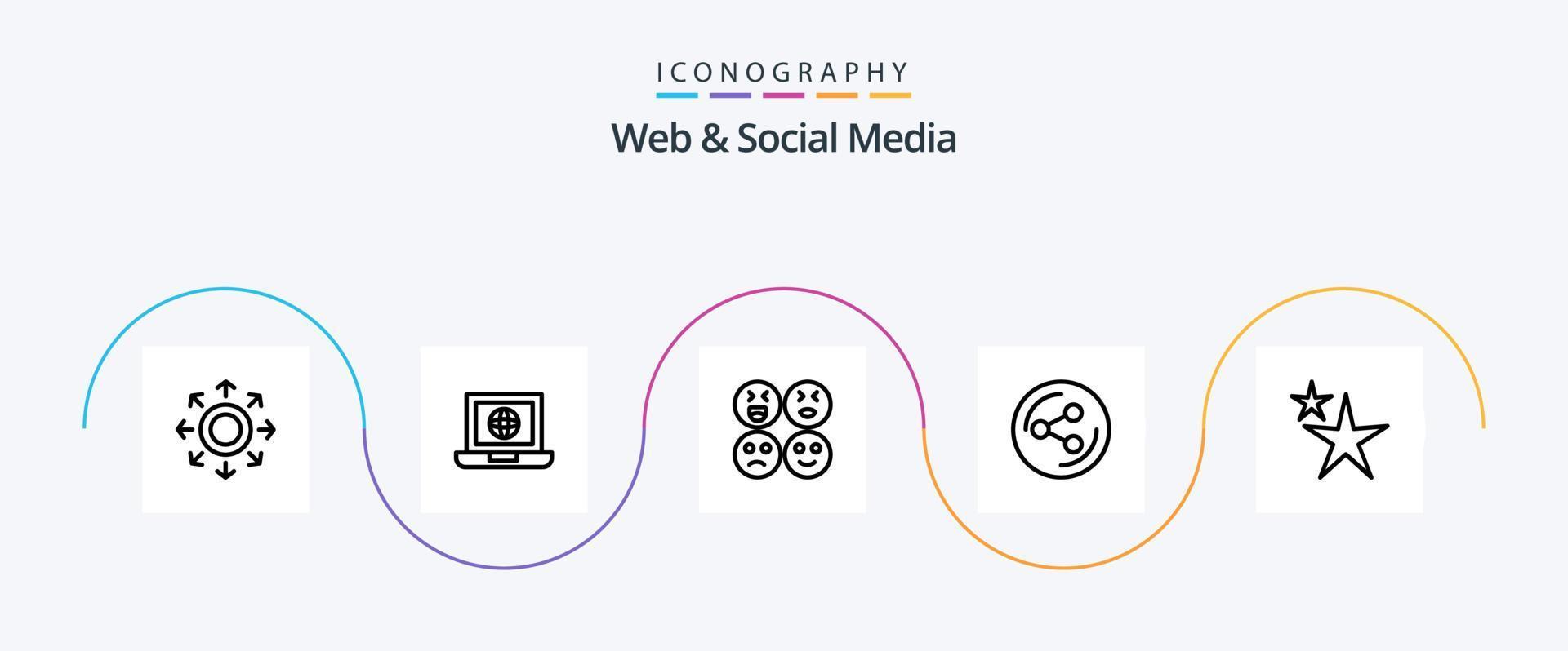 pack d'icônes web et médias sociaux ligne 5, y compris le partage. monde . triste. émojis vecteur