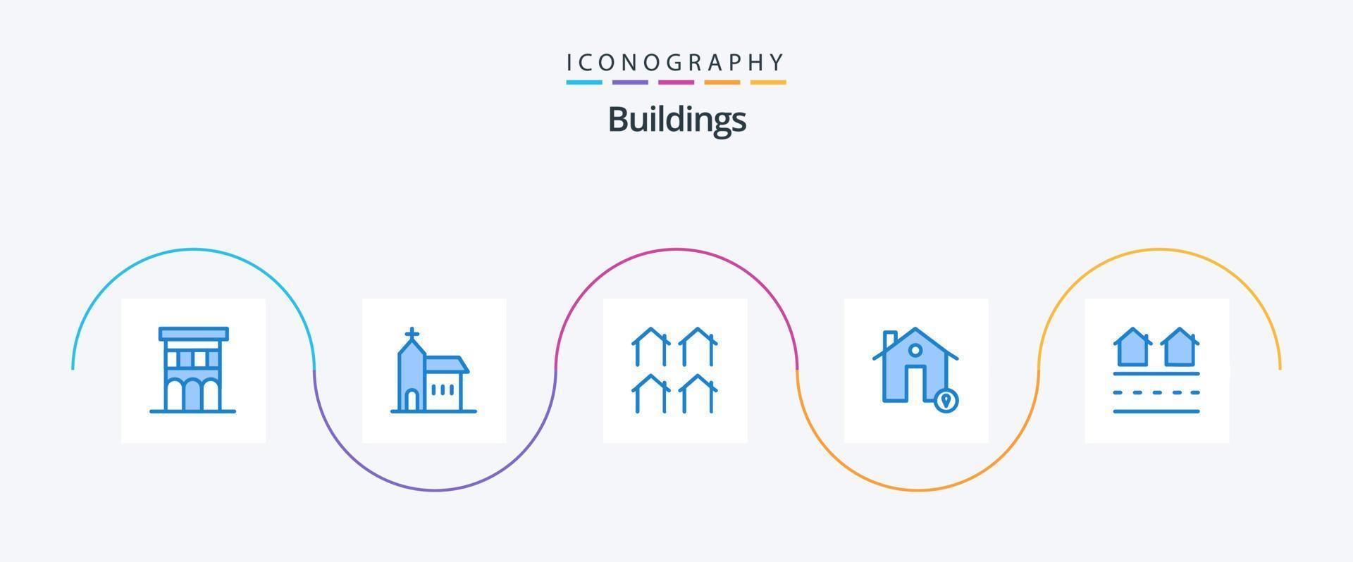 pack d'icônes de 5 bâtiments bleus, y compris la maison. bâtiments. historique. réel. Maisons vecteur