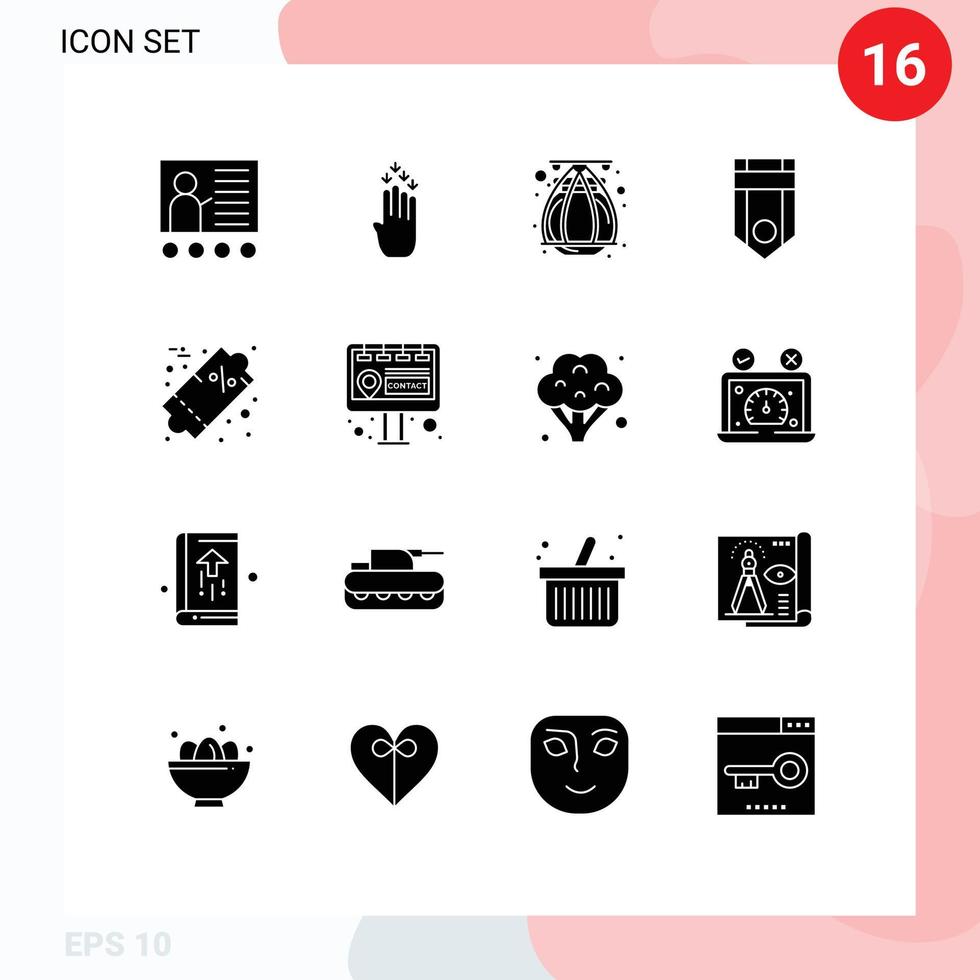 ensemble moderne de 16 glyphes et symboles solides tels que le classement inférieur d'un badge éléments de conception vectoriels modifiables vecteur