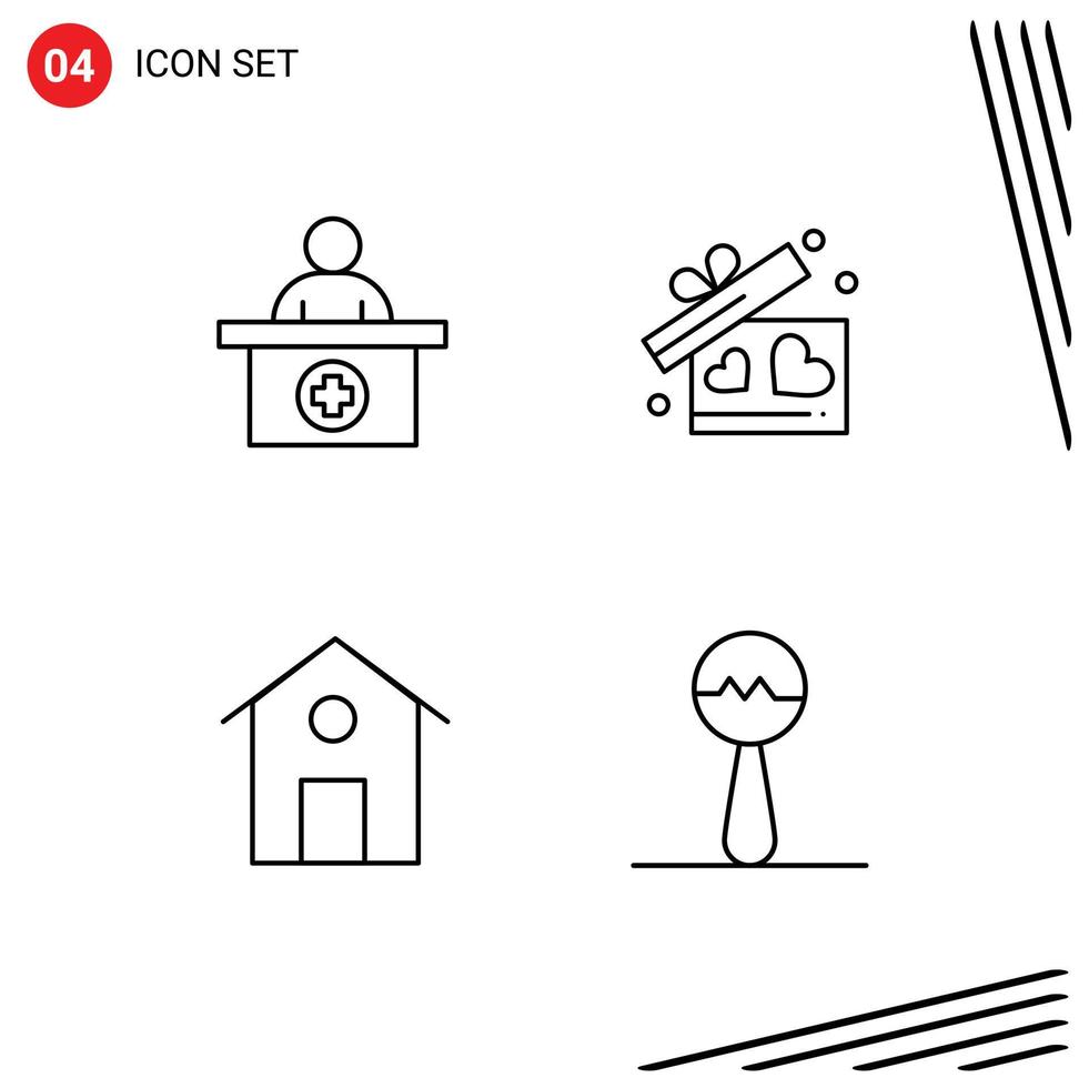 pack d'icônes vectorielles stock de 4 signes et symboles de ligne pour les éléments de conception vectoriels modifiables d'instrument de coeur de rendez-vous médical de maison d'hôpital vecteur