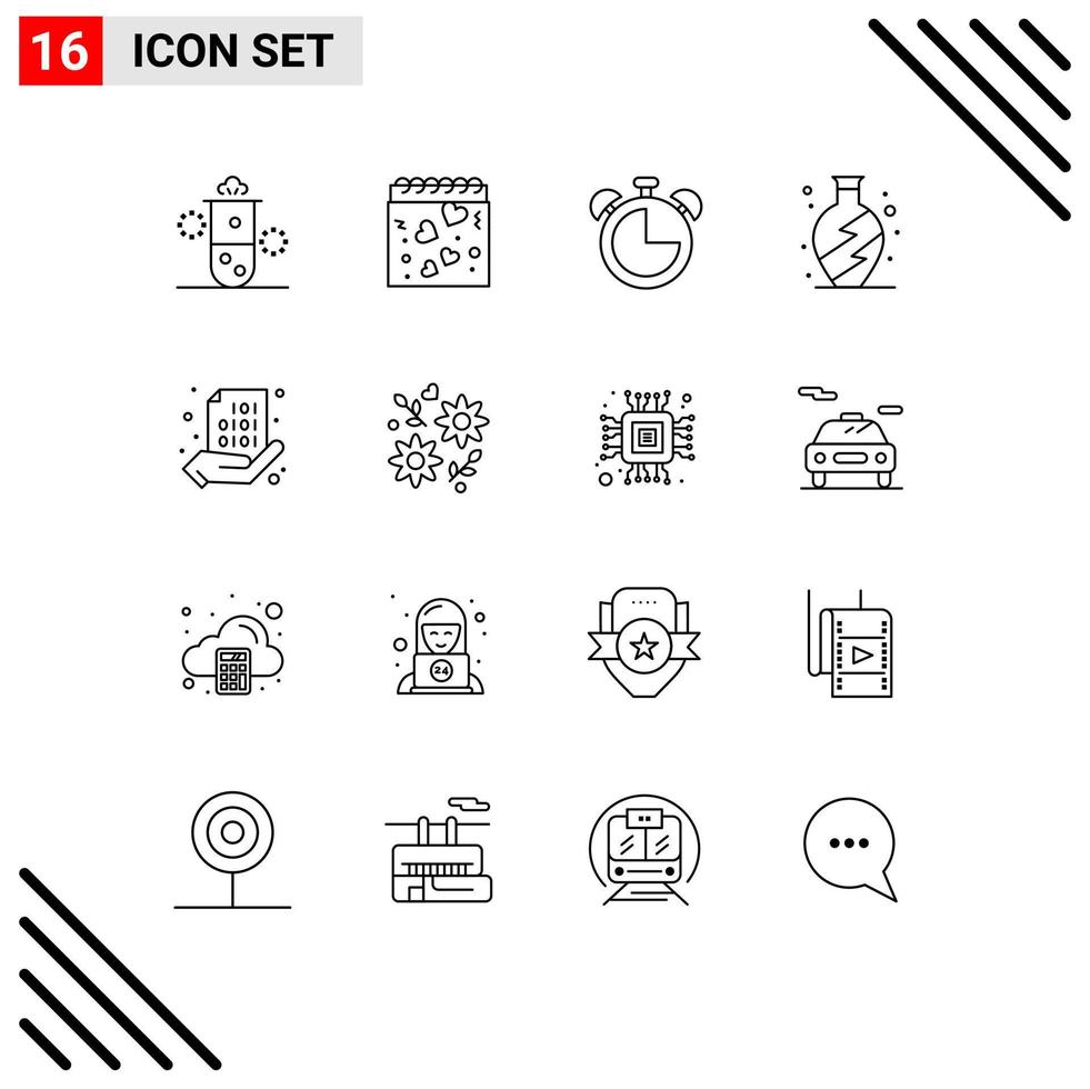 16 contours vectoriels thématiques et symboles modifiables d'éléments de conception vectoriels modifiables de minuterie de vie de vase binaire vecteur