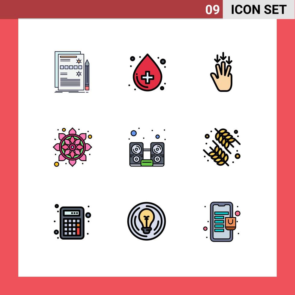 ensemble moderne de 9 pictogrammes de couleurs plates remplies de modèle informatique gestes de l'inde médicale éléments de conception vectoriels modifiables vecteur
