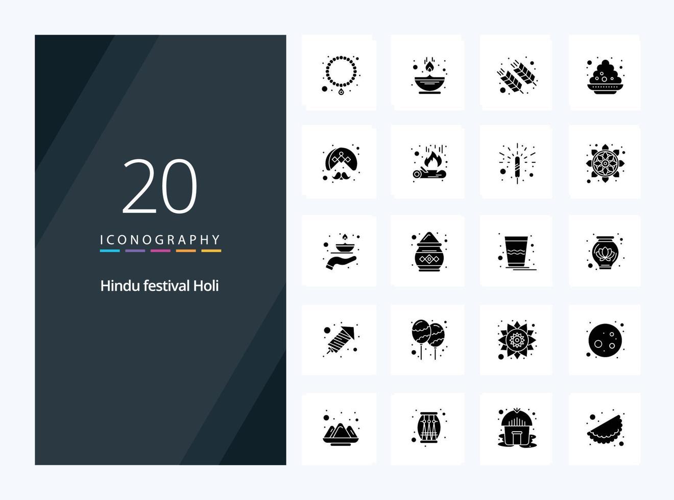 20 icône de glyphe solide holi pour la présentation vecteur