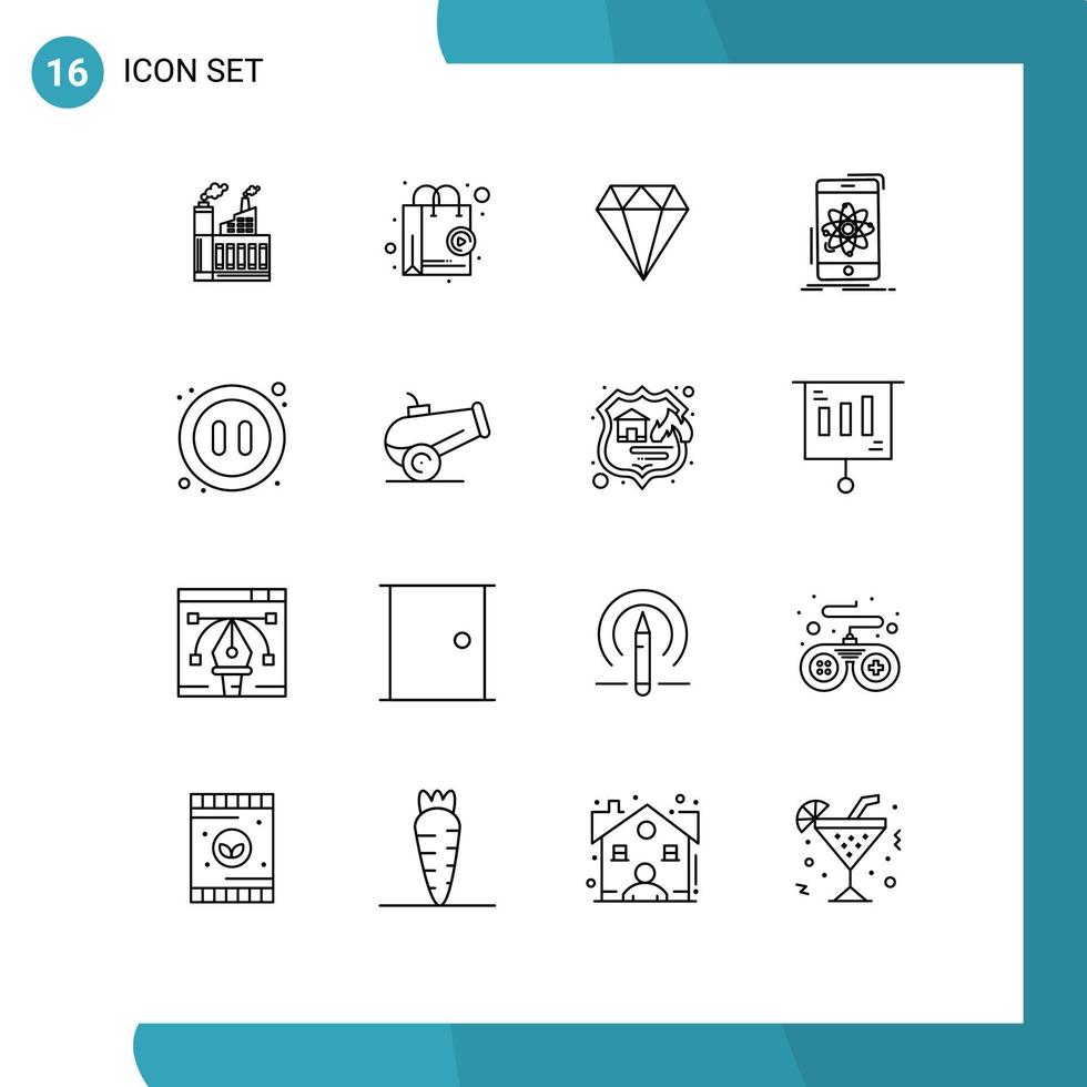 ensemble moderne de 16 contours pictogramme d'informations d'achat mobile scientifique gam éléments de conception vectoriels modifiables vecteur