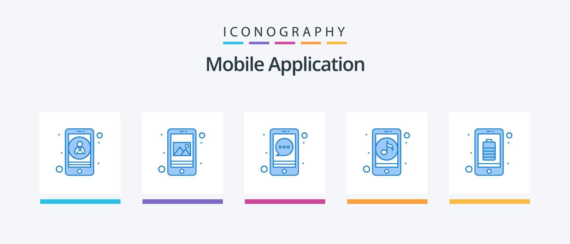 pack d'icônes d'application mobile bleu 5, y compris la batterie. en ligne. application. musique. application. conception d'icônes créatives vecteur