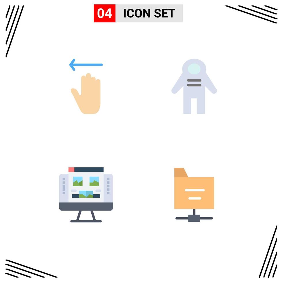 4 icône plate universelle signes symboles de main ordinateur gauche personnes écran éléments de conception vectoriels modifiables vecteur