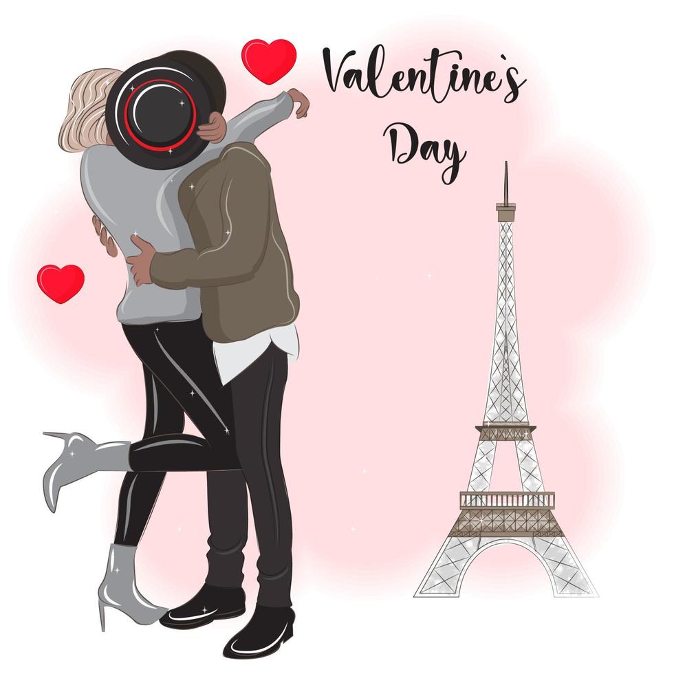 couple à paris près de la tour eiffel, illustration vectorielle de la saint-valentin 7 vecteur