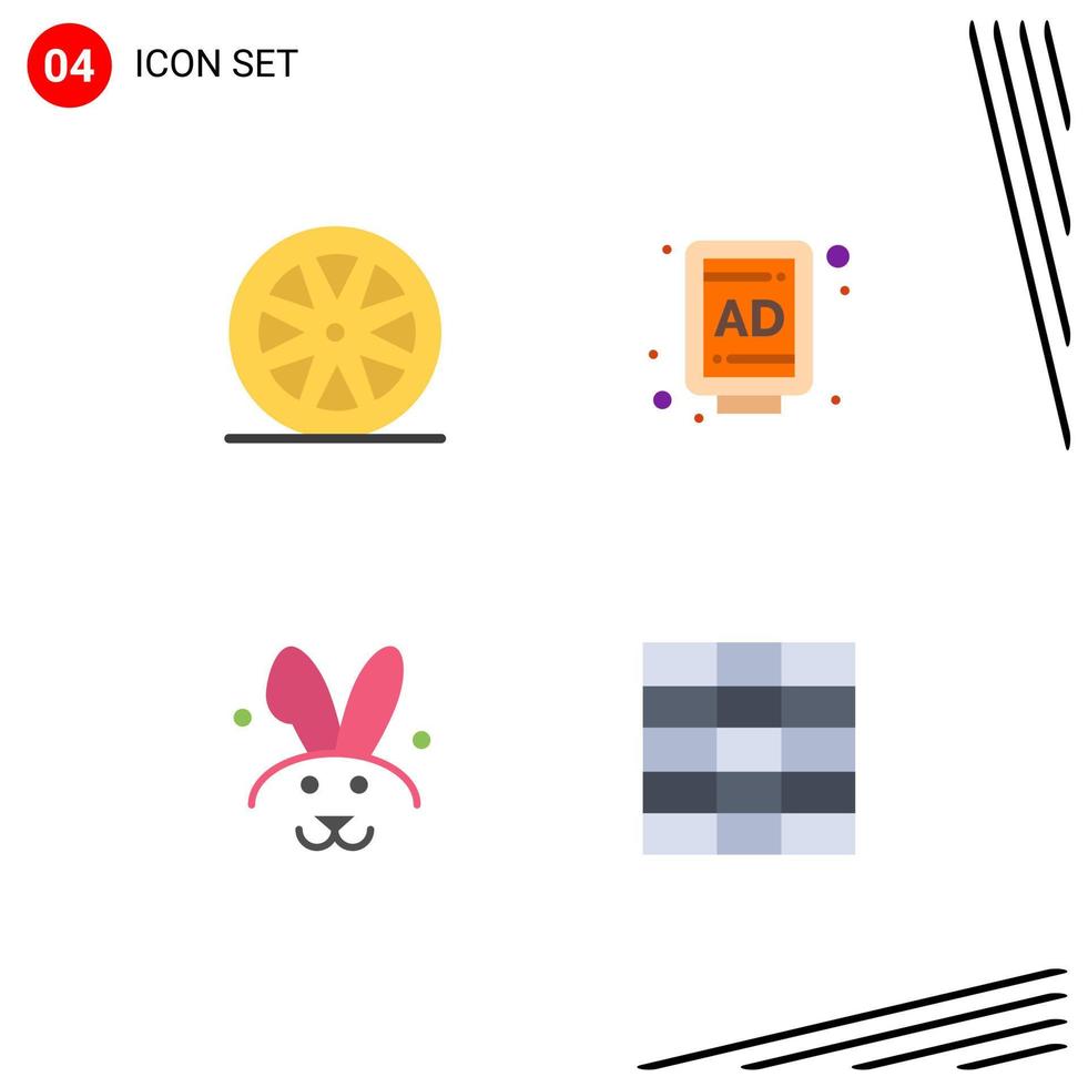 pack d'icônes plates de 4 symboles universels d'éléments de conception vectoriels éditables de fil de rue de citron de lapin de nourriture vecteur