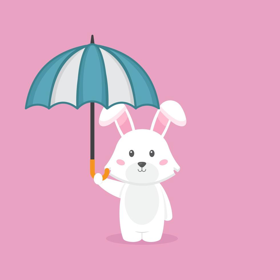 mignon lapin tenant un parapluie vecteur