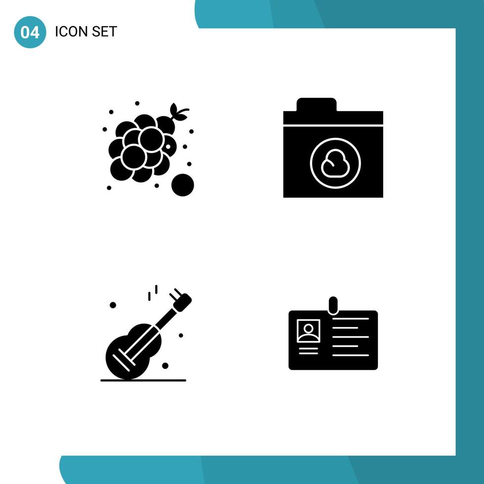 interface mobile ensemble de glyphes solides de 4 pictogrammes de grappe de raisin dossier de raisins musicaux éléments de conception vectoriels modifiables américains vecteur