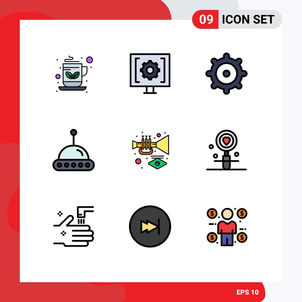 ensemble de 9 symboles d'icônes d'interface utilisateur modernes signes pour la musique de trompette support instrument espace éléments de conception vectoriels modifiables vecteur