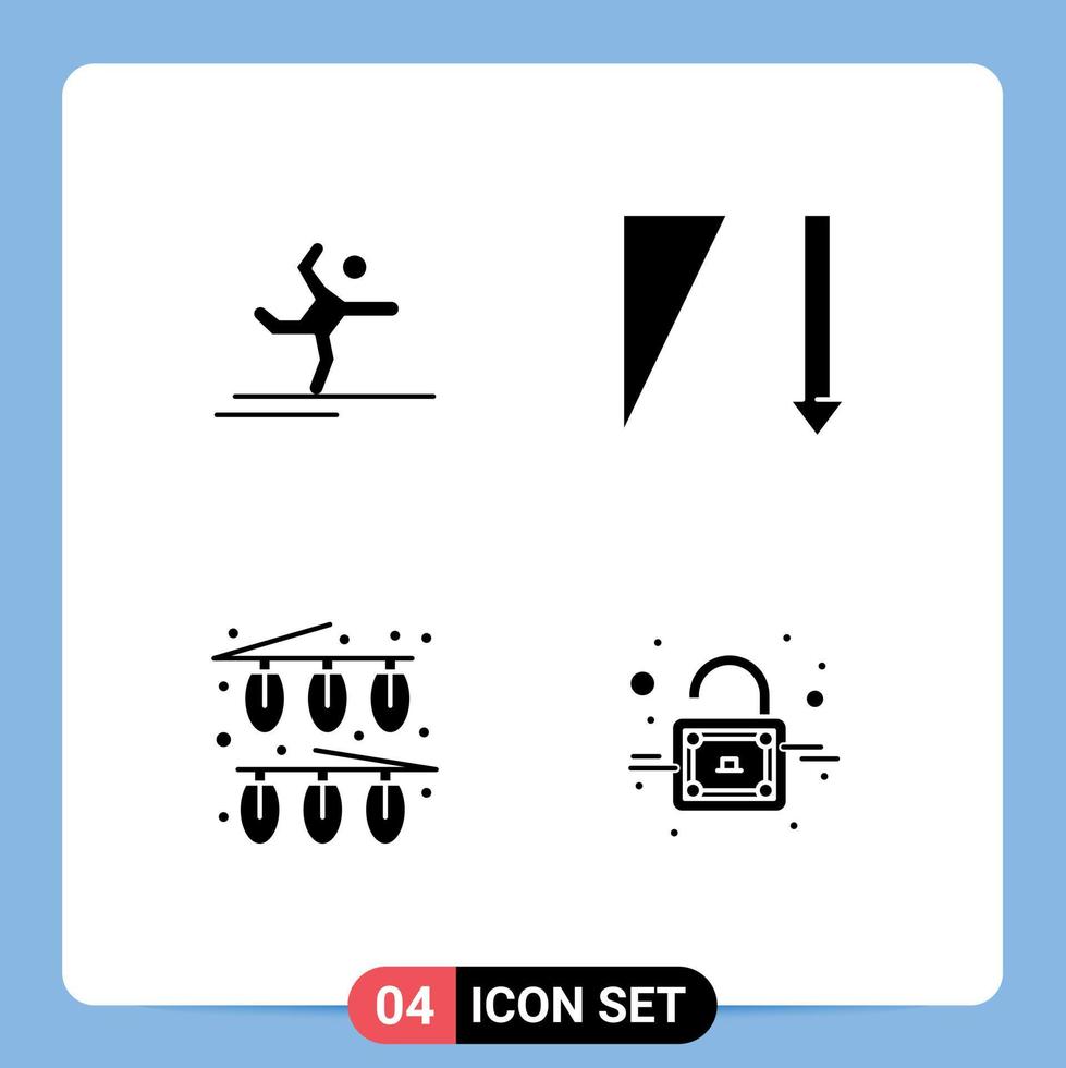 pack de lignes vectorielles modifiables de 4 glyphes solides simples de décorations d'athlètes étirant les éléments de conception vectoriels modifiables de verrouillage de tri vecteur