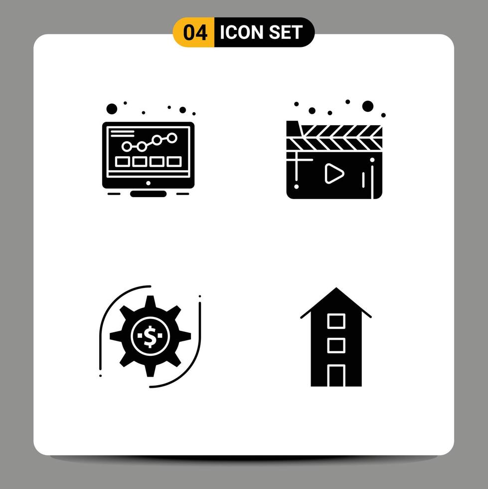 groupe de 4 signes et symboles de glyphes solides pour la configuration internet seo player argent éléments de conception vectoriels modifiables vecteur