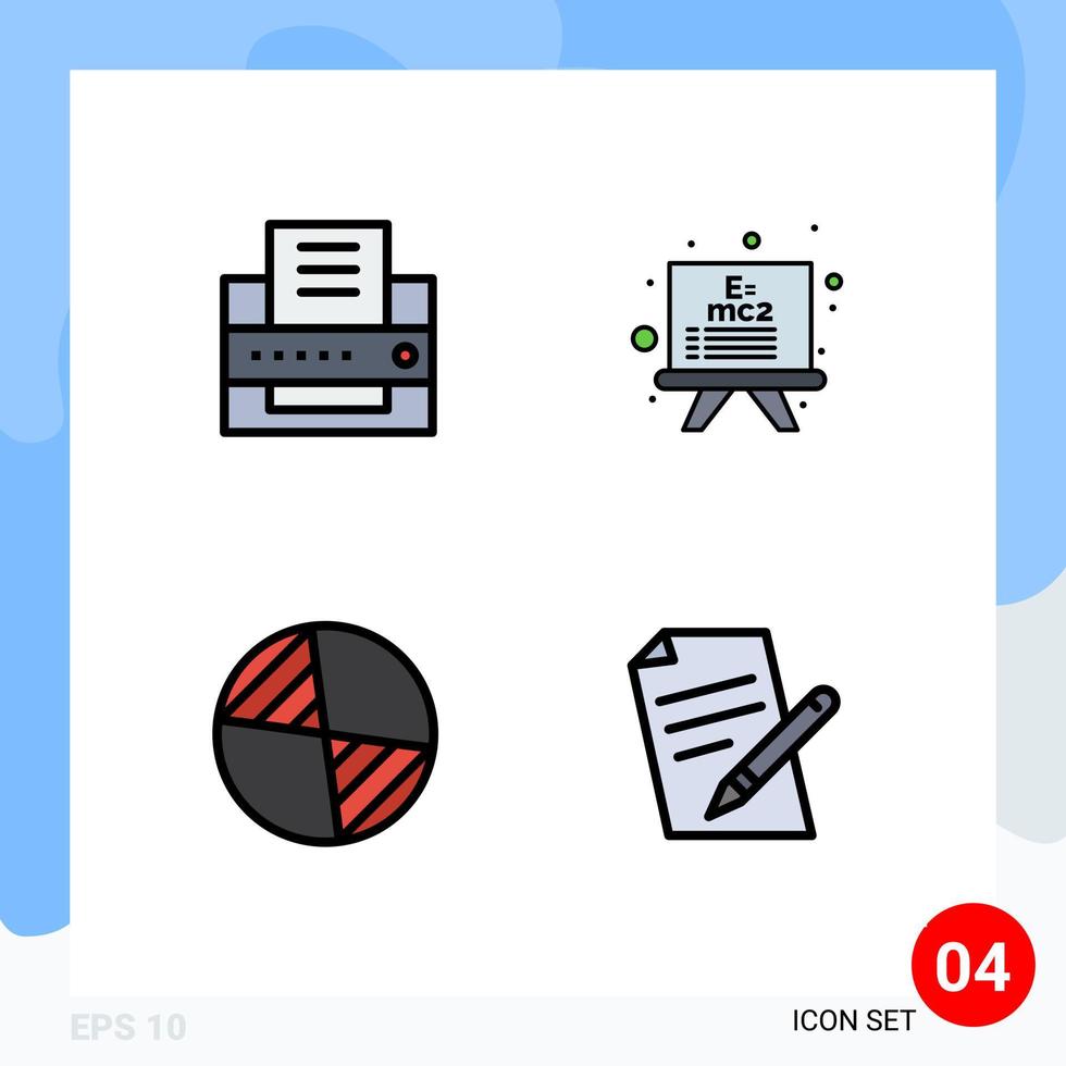 interface mobile filledline couleur plate ensemble de 4 pictogrammes d'éléments de conception vectoriels modifiables de stylo central de tableau de fichiers d'imprimante vecteur