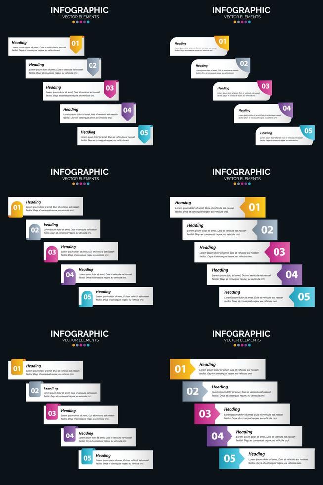 vecteur 6 infographie pack présentation modèle de diapositive 5 étapes cycle diagrammes et chronologies