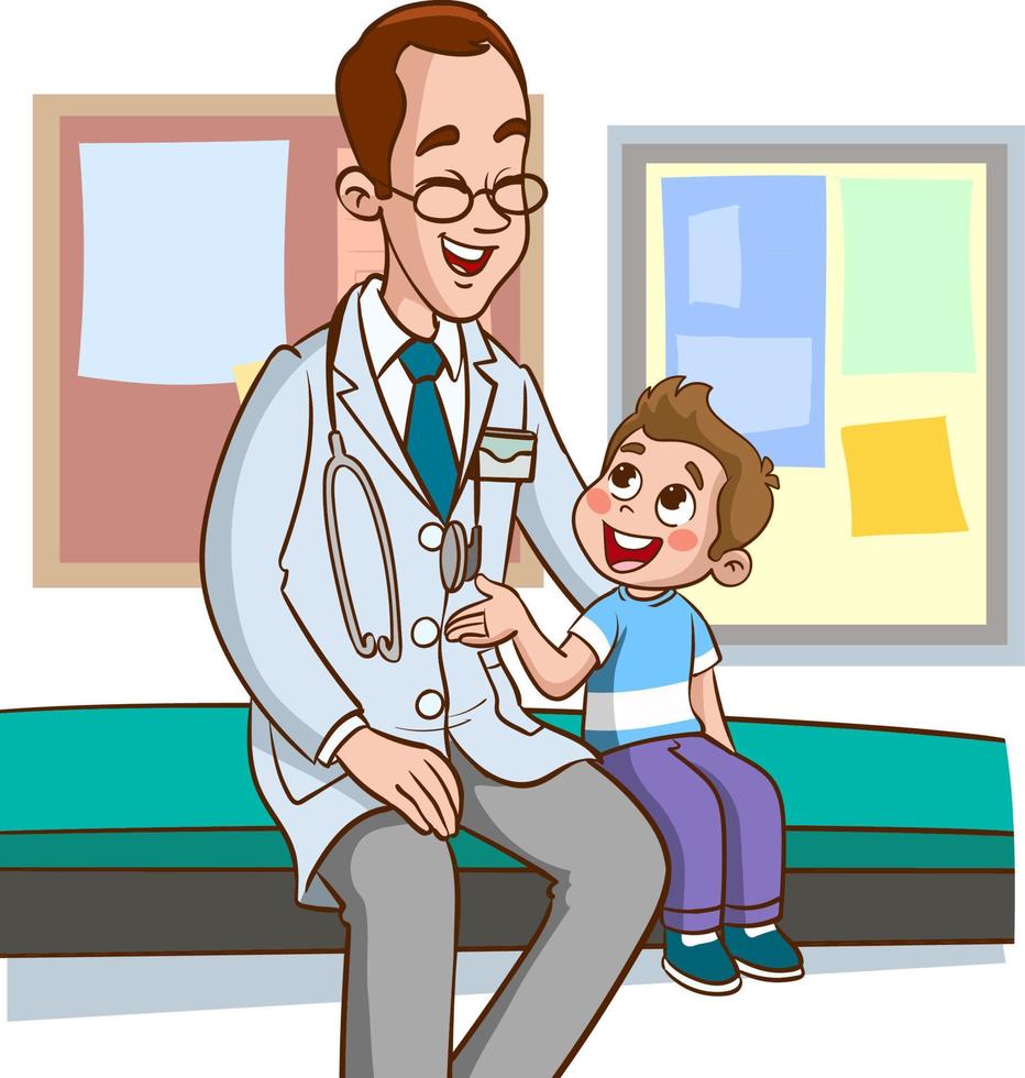 médecin et enfant parlant vecteur de dessin animé