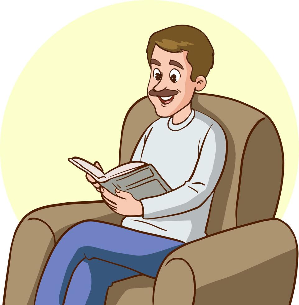 homme assis sur un canapé en lisant un livre vecteur