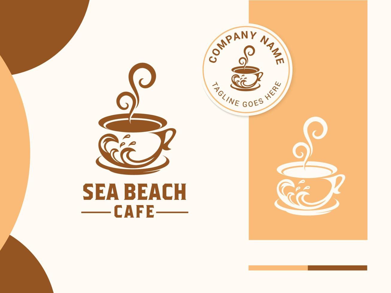 création de logo de tasse de café chaud avec des vagues de la mer et des éclaboussures vecteur