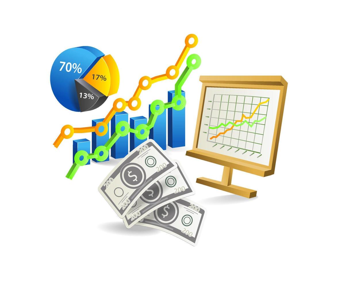 illustration de concept 3d isométrique à plat de l'analyse du développement des affaires d'investissement vecteur