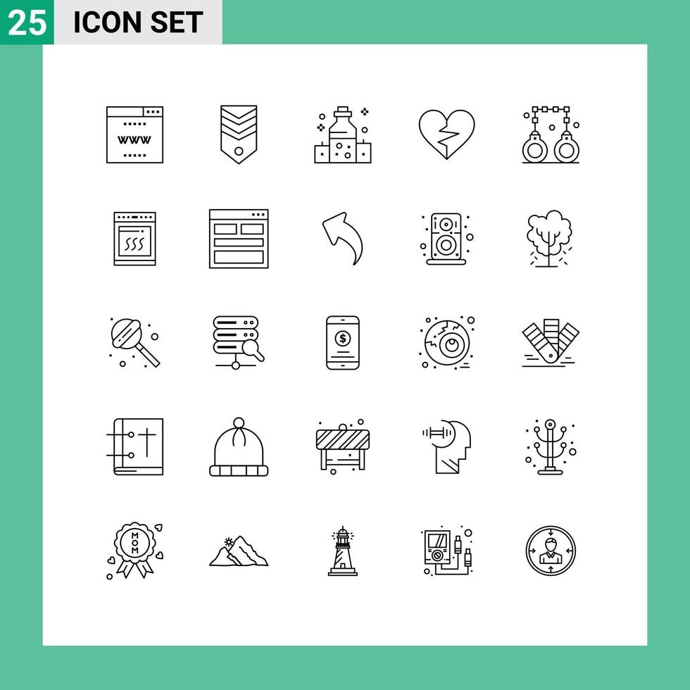 ensemble moderne de 25 lignes de pictogrammes d'éléments de conception vectoriels modifiables comme tag amour bien-être vecteur