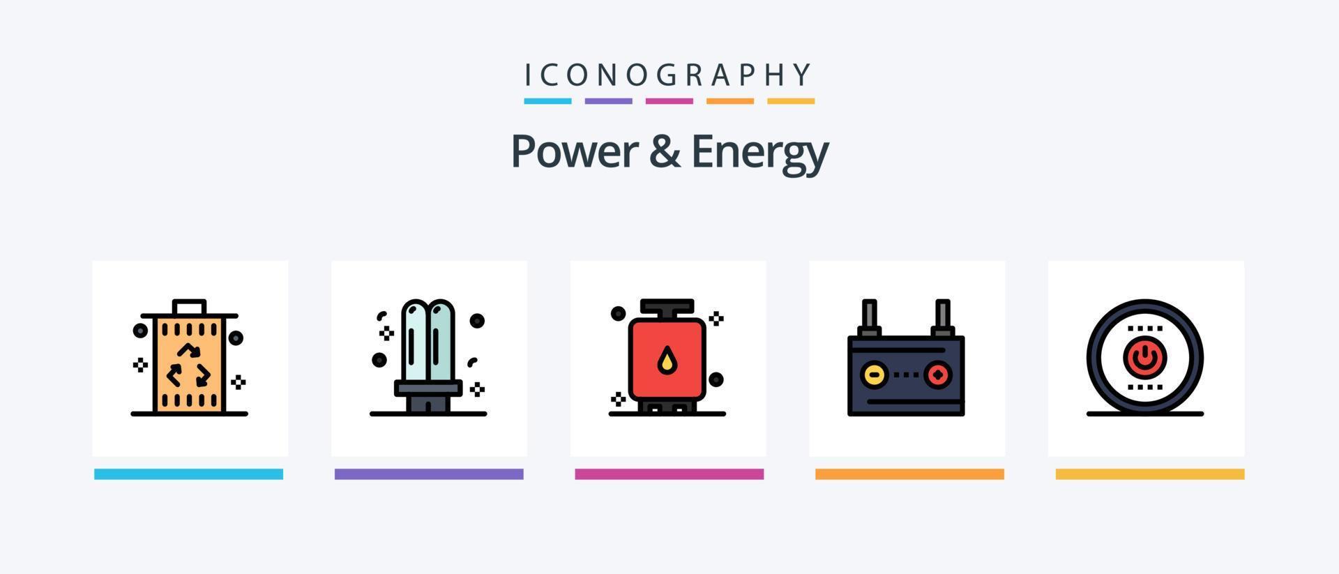 ligne de puissance et d'énergie remplie de 5 icônes comprenant une molécule. atome. Générateur. prise. brancher. conception d'icônes créatives vecteur