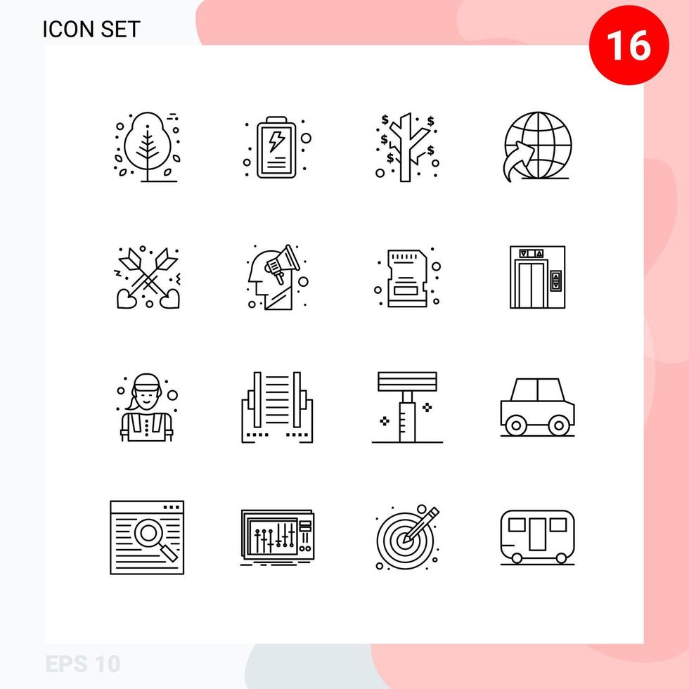 16 icônes créatives signes et symboles modernes du plan amour investissement flèche voyage éléments de conception vectoriels modifiables vecteur