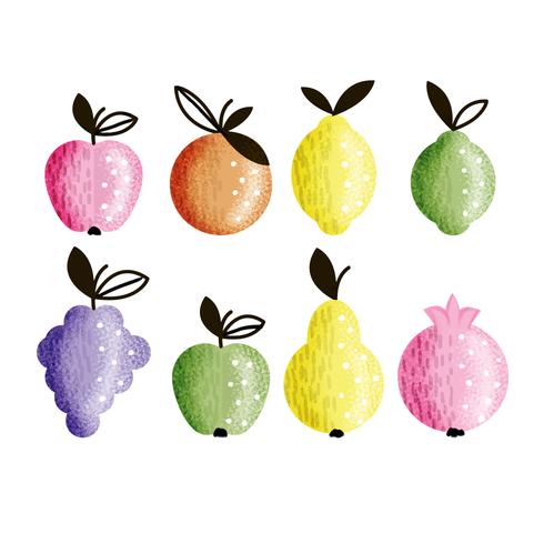 Fruits colorés dessinés à la main de vecteur