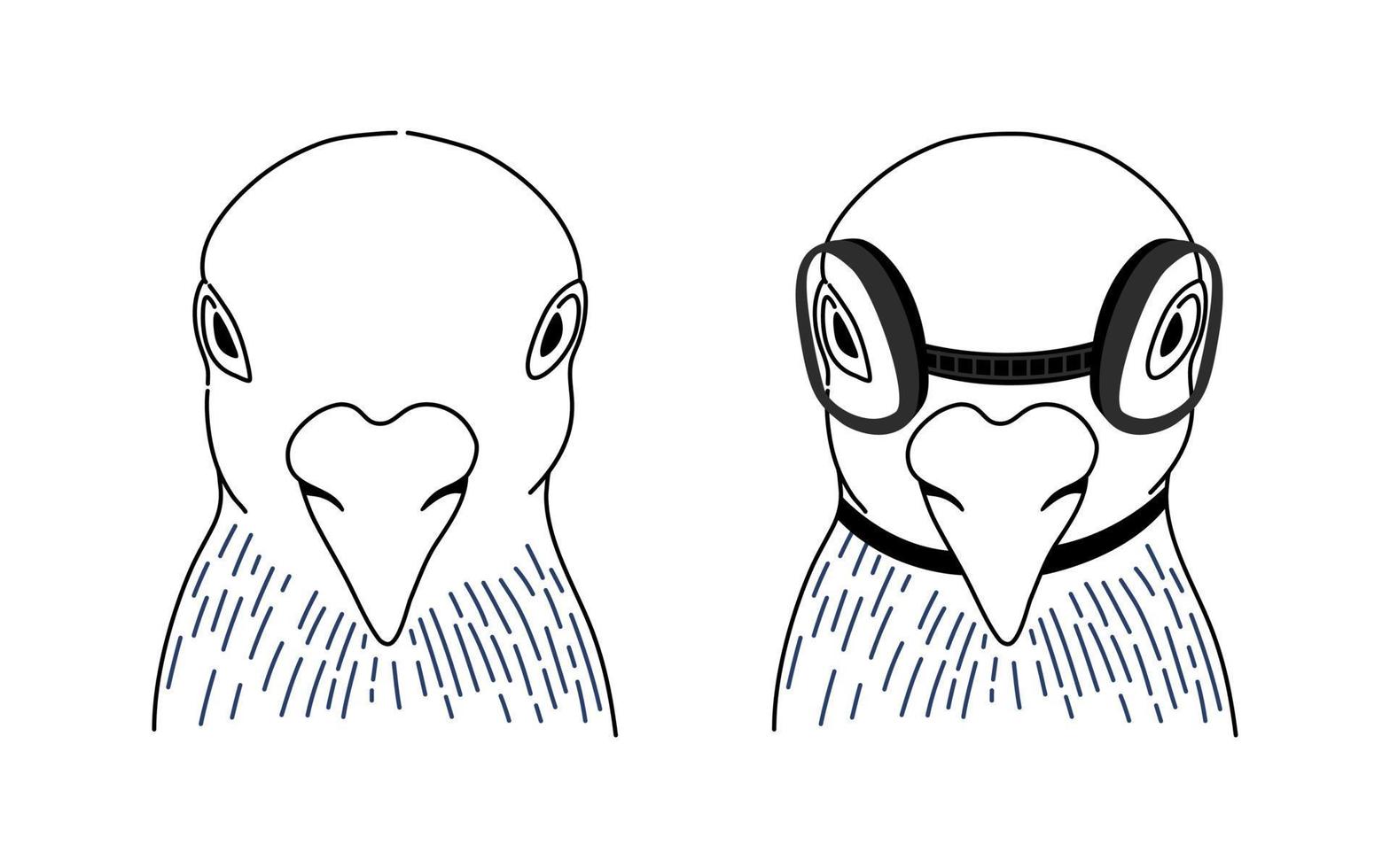 ensemble d'oiseaux portant des lunettes de protection sur vecteur linéaire noir et blanc.