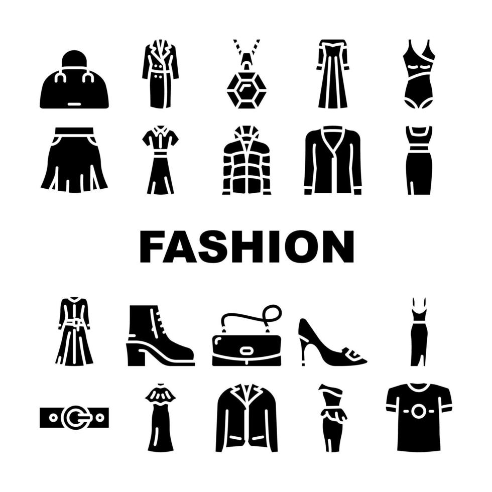 magasin de mode vêtement et chaussures icônes définies vecteur