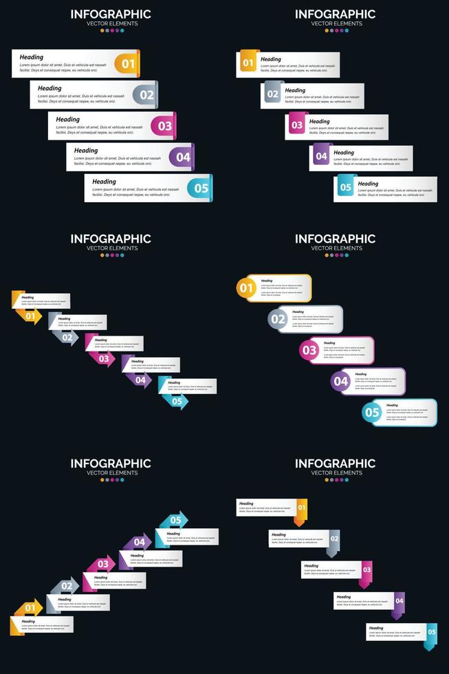 vecteur 6 infographie pack présentation modèle de diapositive 5 étapes cycle diagrammes et chronologies