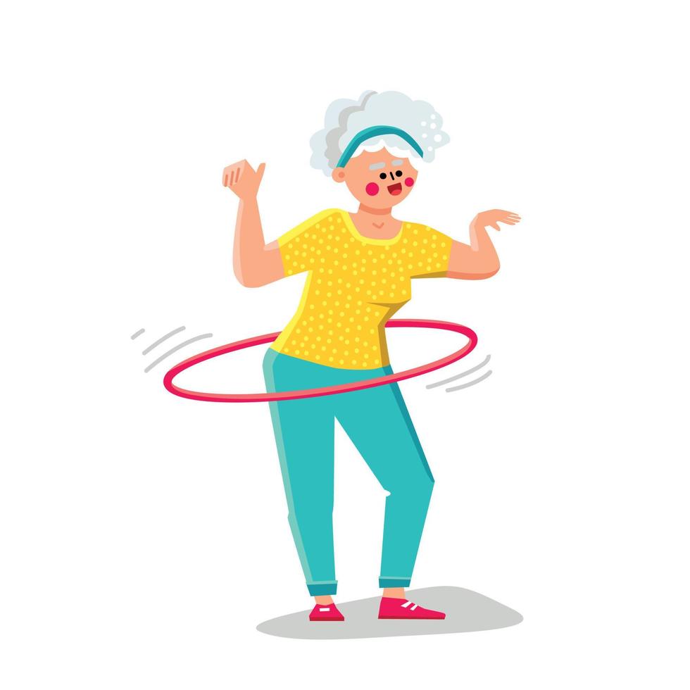 femme âgée faisant de l'exercice avec le vecteur de hula hoop