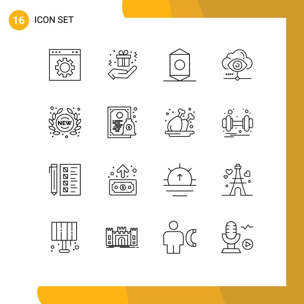 pack de lignes vectorielles modifiables de 16 contours simples d'éléments de conception vectoriels modifiables d'oeil de bonbons de nuage d'étiquettes vecteur