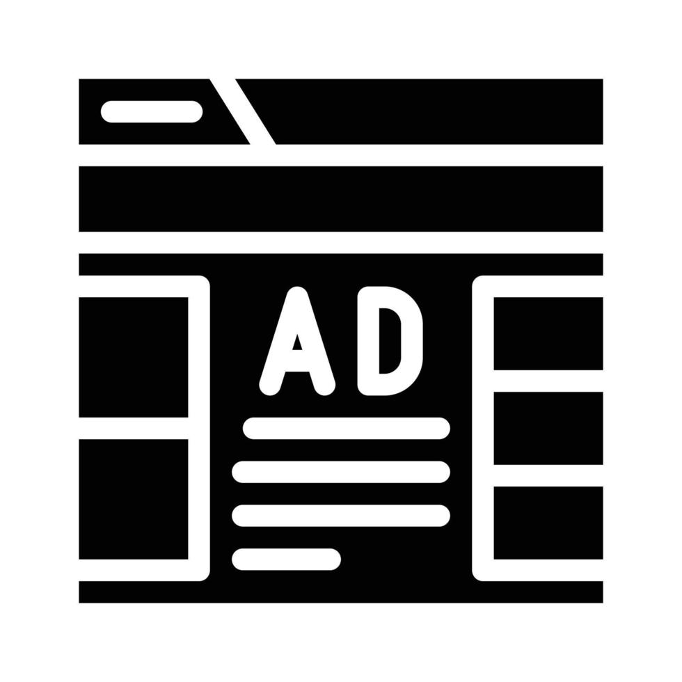 publicité sur l'illustration vectorielle d'icône de glyphe de site Web vecteur