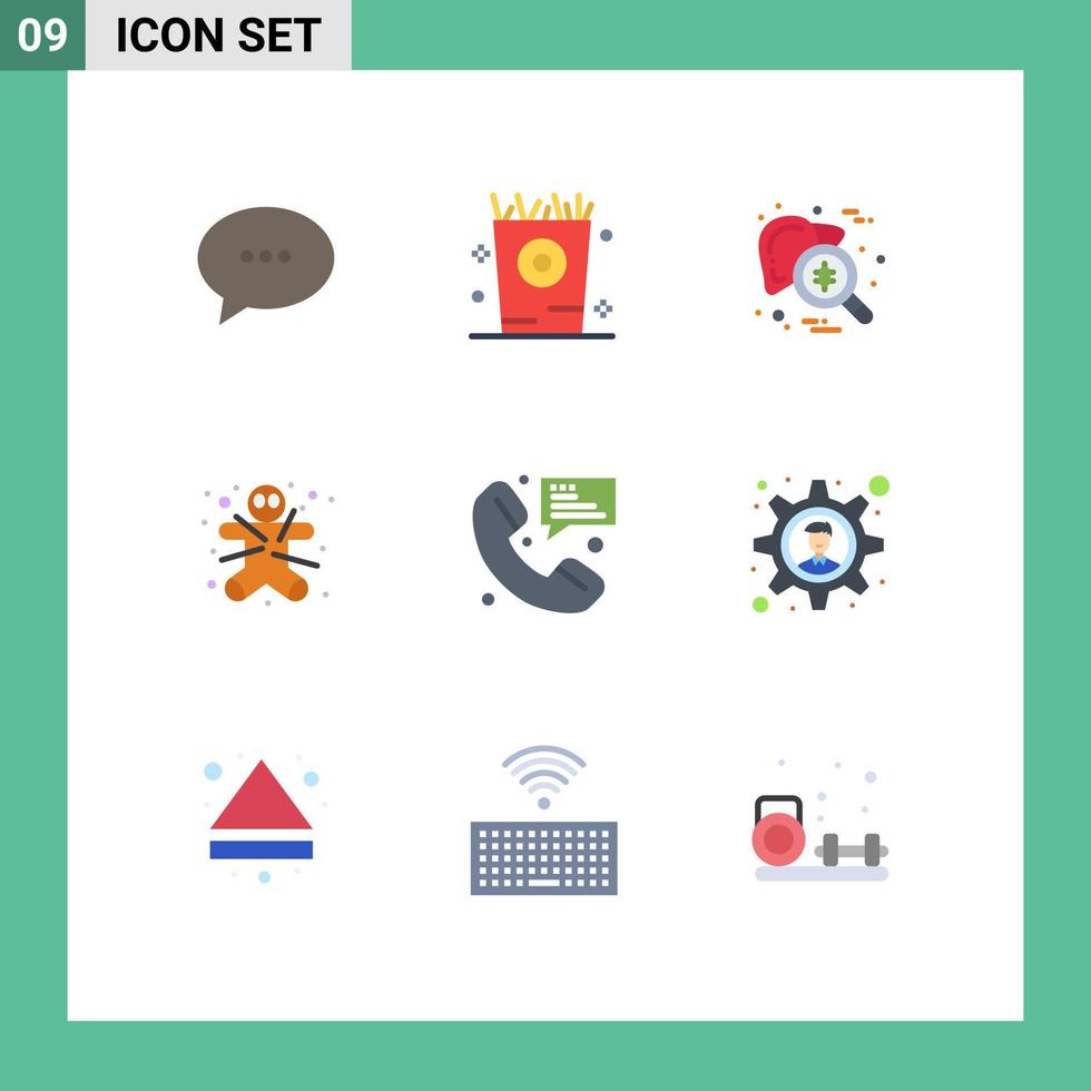 symboles d'icônes universels groupe de 9 couleurs plates modernes d'appel de bonhomme en pain d'épice checkup virus du gingembre éléments de conception vectoriels modifiables vecteur