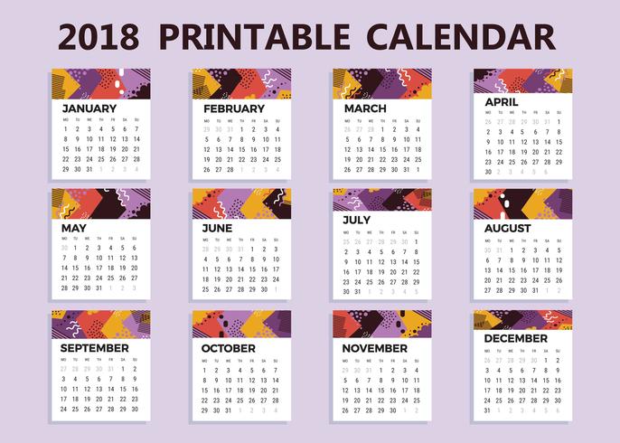 Gratuit Calendrier imprimable 2018 Vector