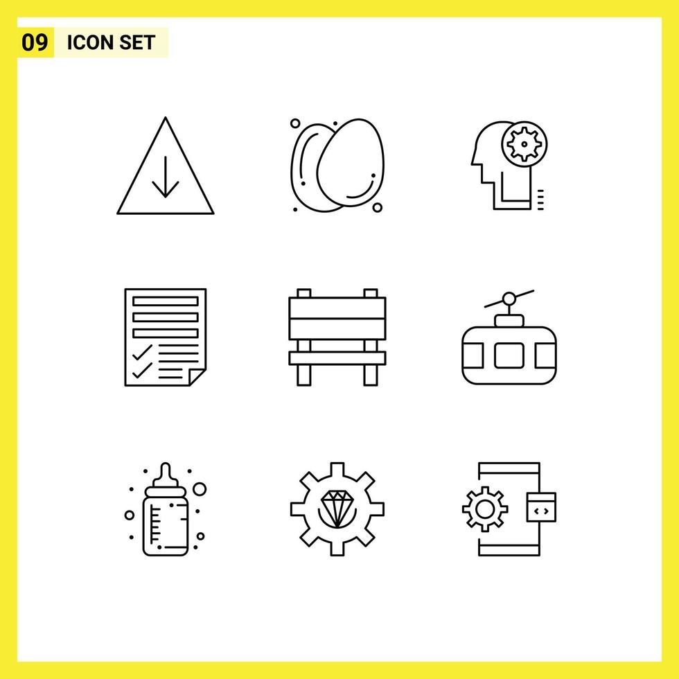 ensemble de 9 symboles d'icônes d'interface utilisateur modernes signes pour la chaise rapport fichier papier à crémaillère éléments de conception vectoriels modifiables vecteur