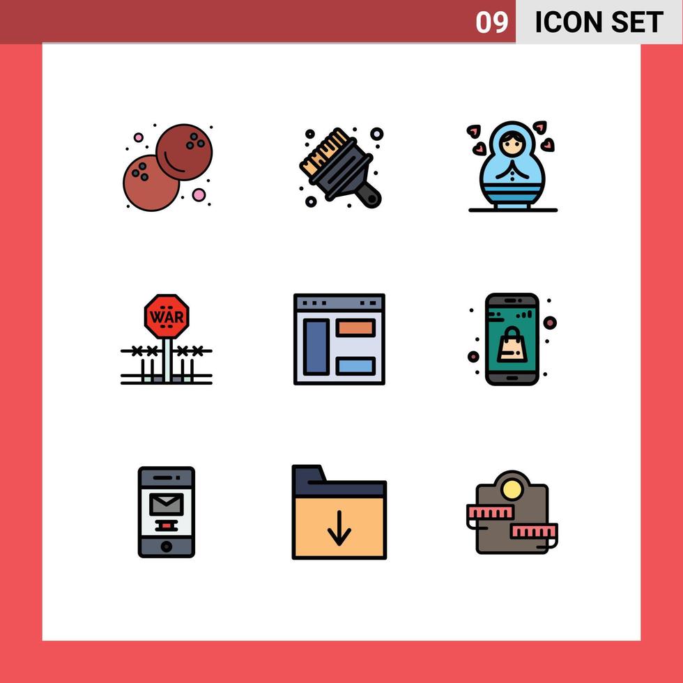 9 interface utilisateur pack de couleurs plates remplies de signes et symboles modernes de l'enfant du navigateur de page Web occupent des éléments de conception vectoriels modifiables militaires vecteur