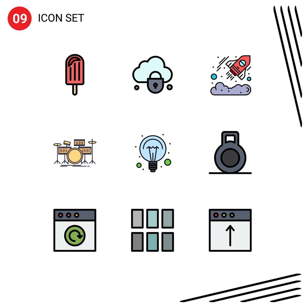 symboles d'icônes universels groupe de 9 couleurs plates modernes de kit d'éducation tambour d'instrument d'entreprise éléments de conception vectoriels modifiables vecteur