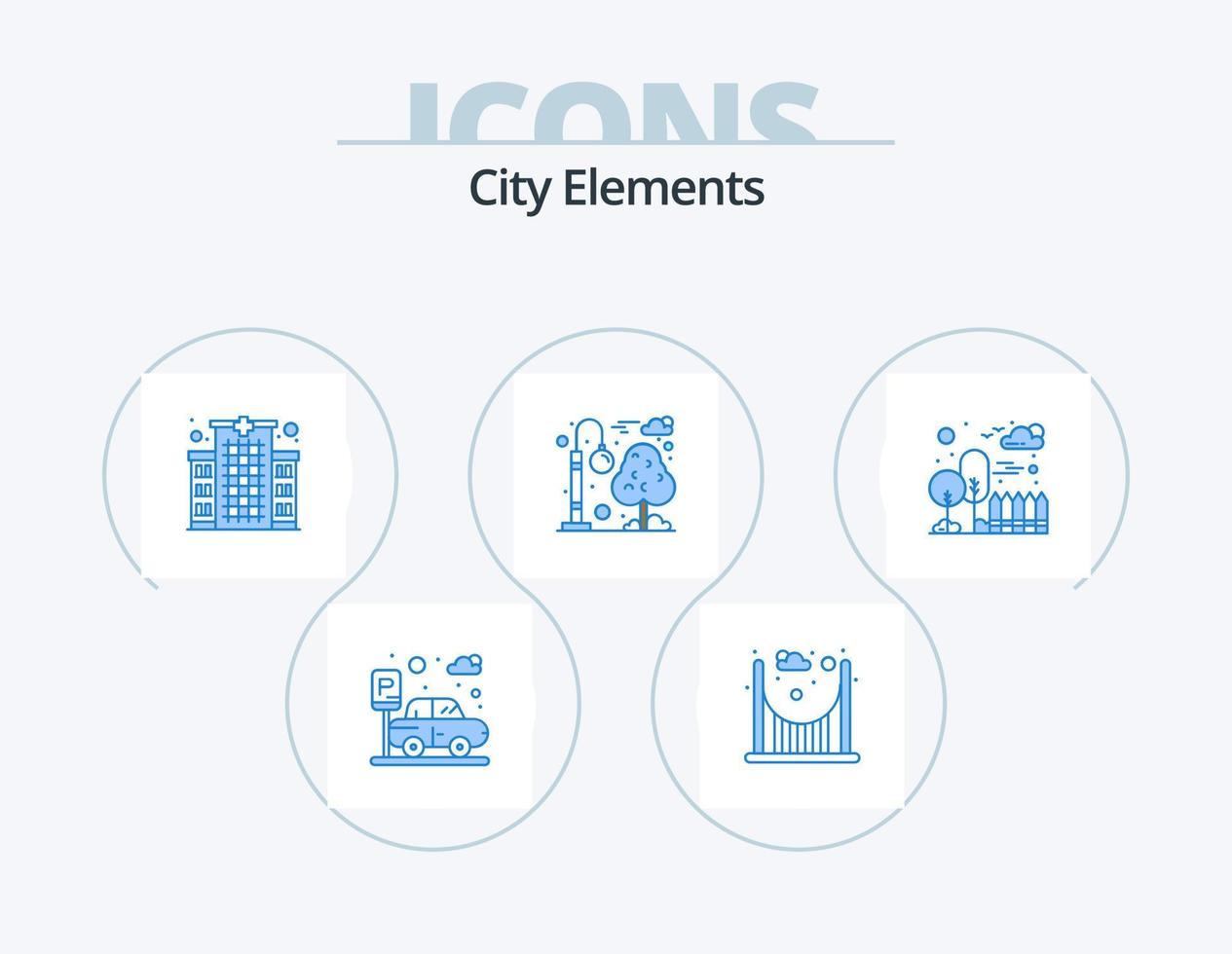 éléments de la ville pack d'icônes bleues 5 conception d'icônes. parc. ville. hôpital. imeuble. parc vecteur