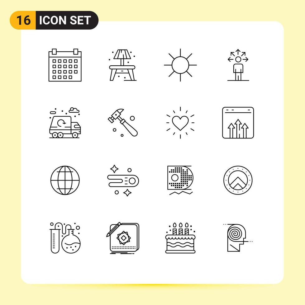 16 ensemble de contours d'interface utilisateur de signes et symboles modernes de la vie de camion logo ville connexion éléments de conception vectoriels modifiables vecteur