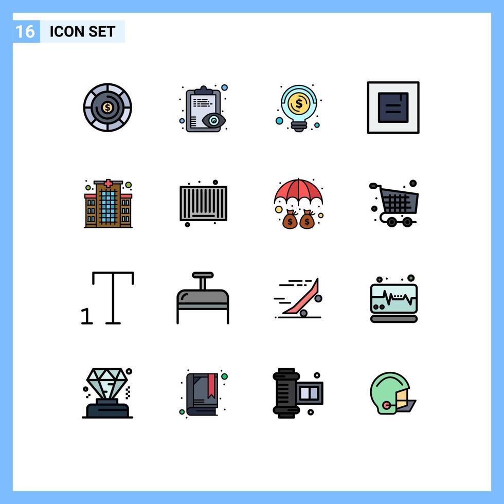 interface mobile ligne remplie de couleurs plates ensemble de 16 pictogrammes d'éléments de conception de vecteur créatif modifiables popup de bâtiment d'entreprise de clinique de soins