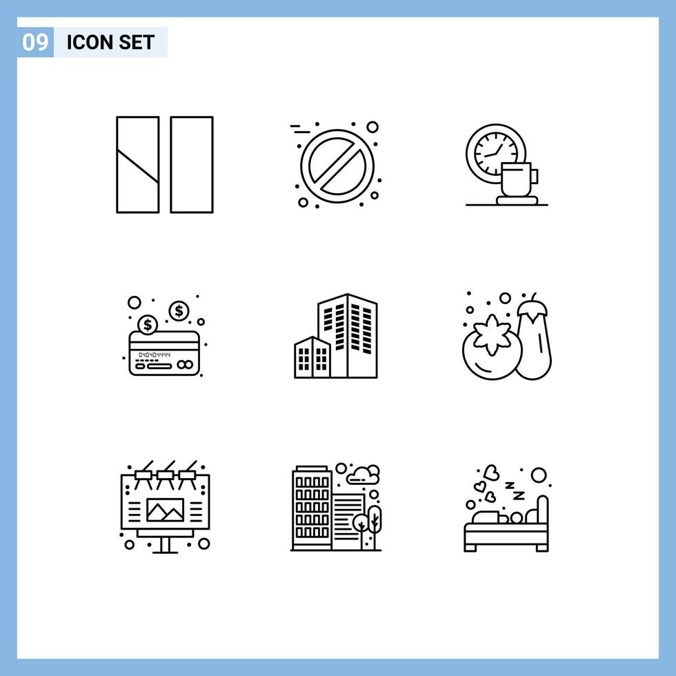 ensemble moderne de 9 contours et symboles tels que l'architecture de construction pause carte de paiement éléments de conception vectoriels modifiables vecteur