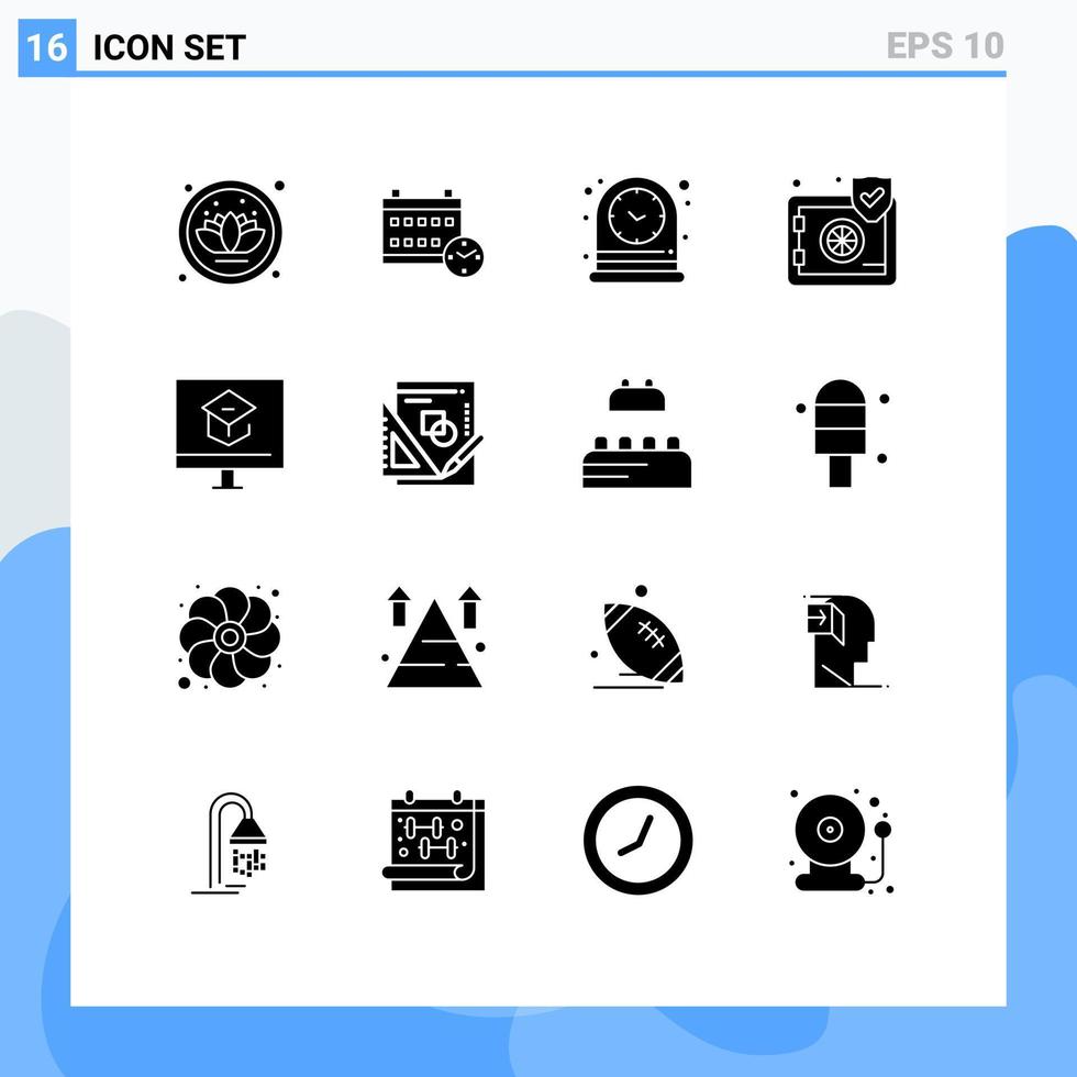 ensemble de 16 symboles d'icônes d'interface utilisateur modernes signes pour l'apprentissage de la sécurité de la table d'éducation protéger les éléments de conception vectoriels modifiables vecteur