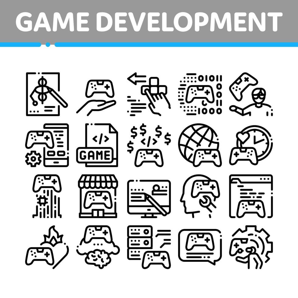 icônes de collection de développement de jeux vidéo définies vecteur